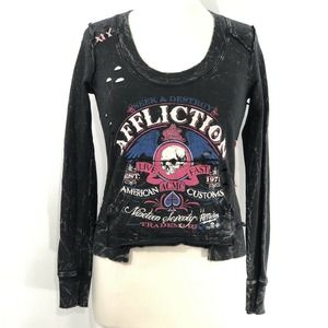 Affliction Grey Distressed Graphic Sweatshirt XS